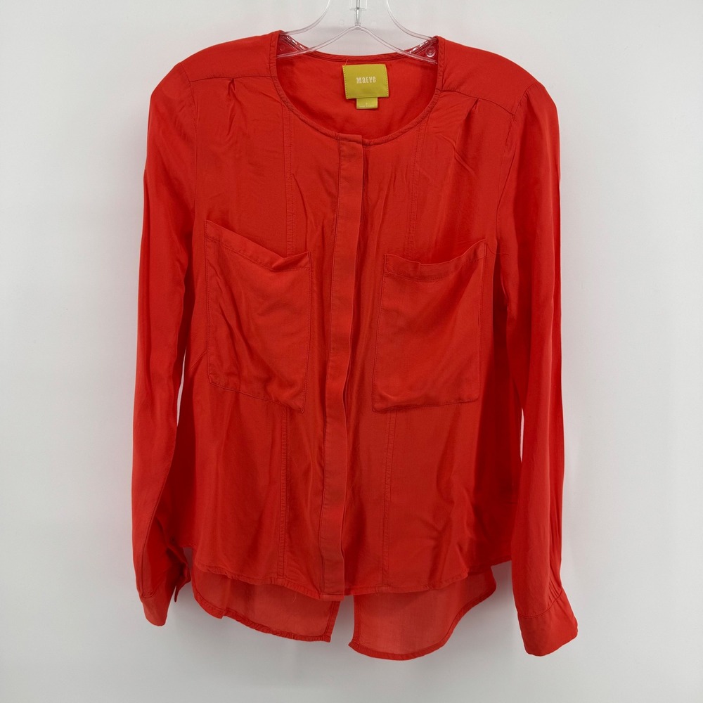 Anthropologie Maeve Blouse Womens 6 Orange Red Long Sleeve Blouse Anthropologie